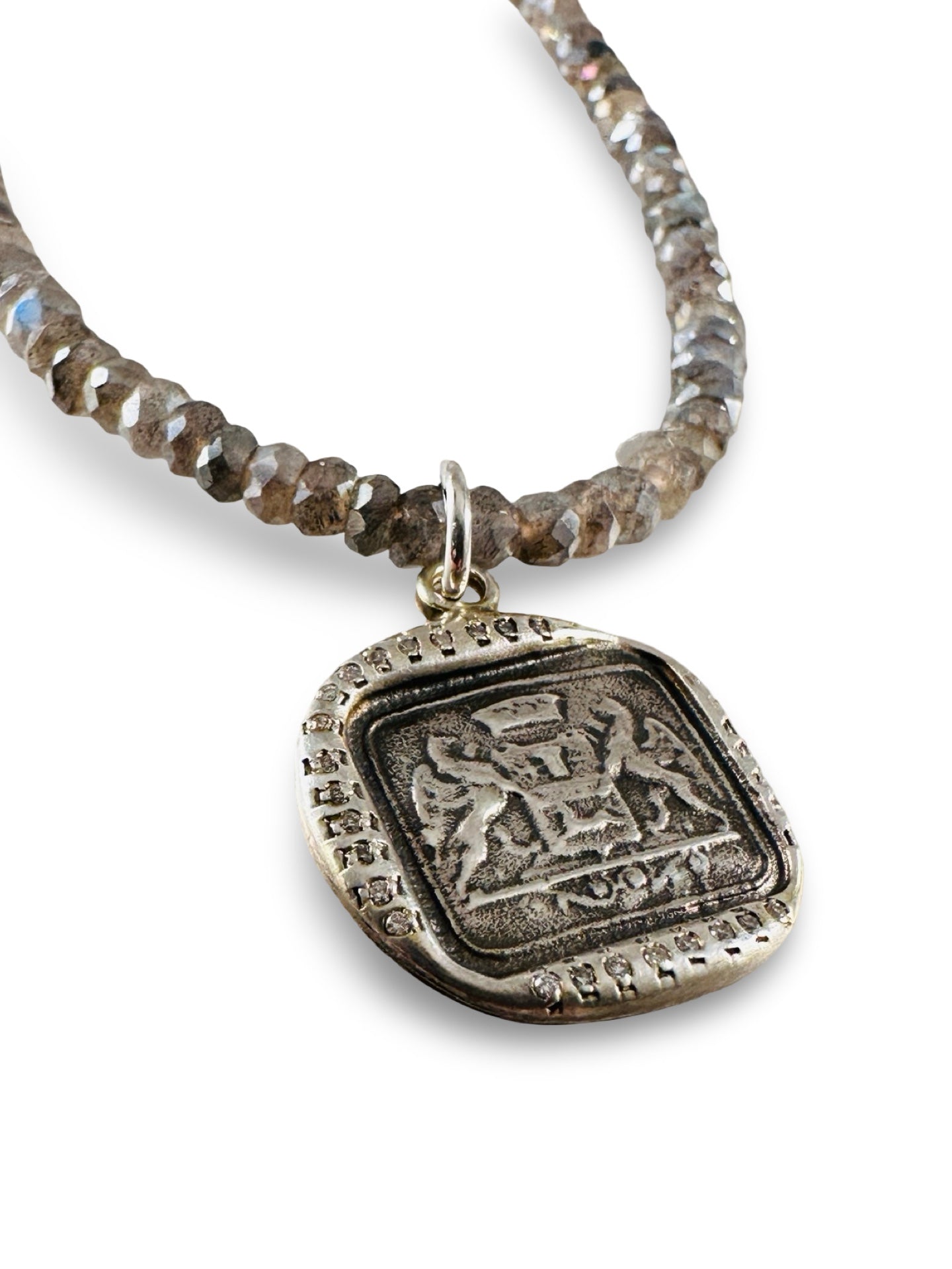 18" Faceted Labradorite Double Gryphon Diamond Necklace