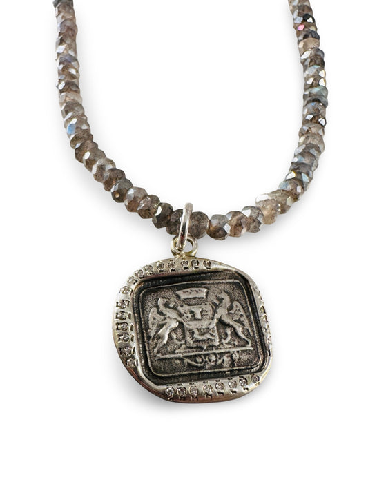 18" Faceted Labradorite Double Gryphon Diamond Necklace