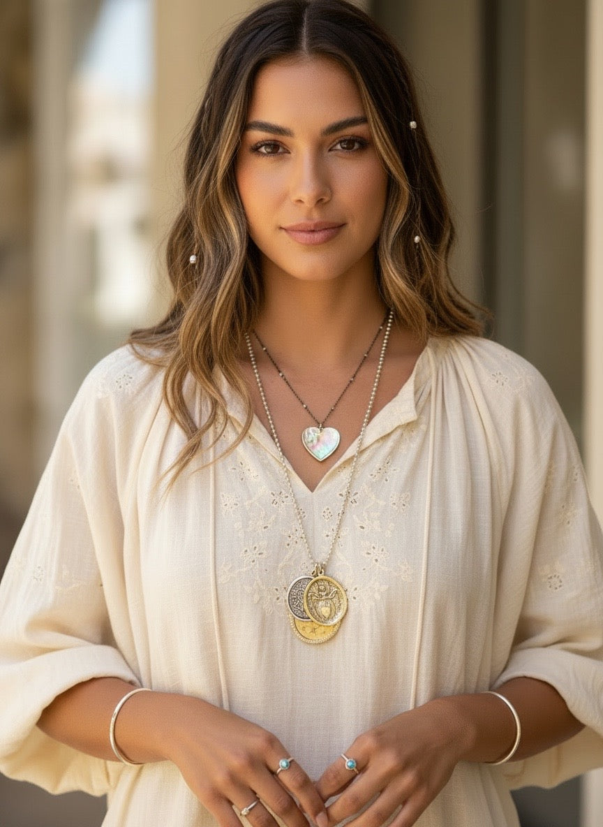 Mother of Pearl Heart Necklace on Chain