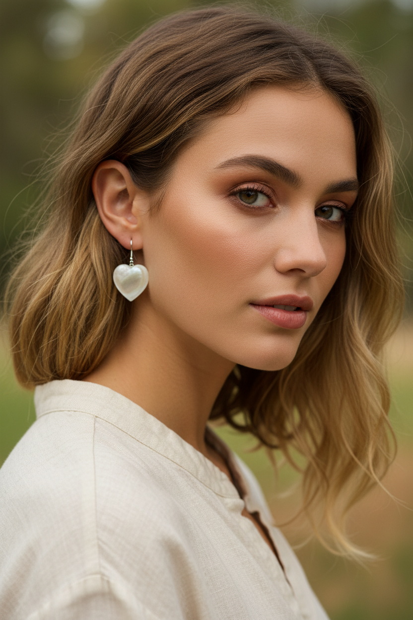 Mother of Pearl Heart Earrings