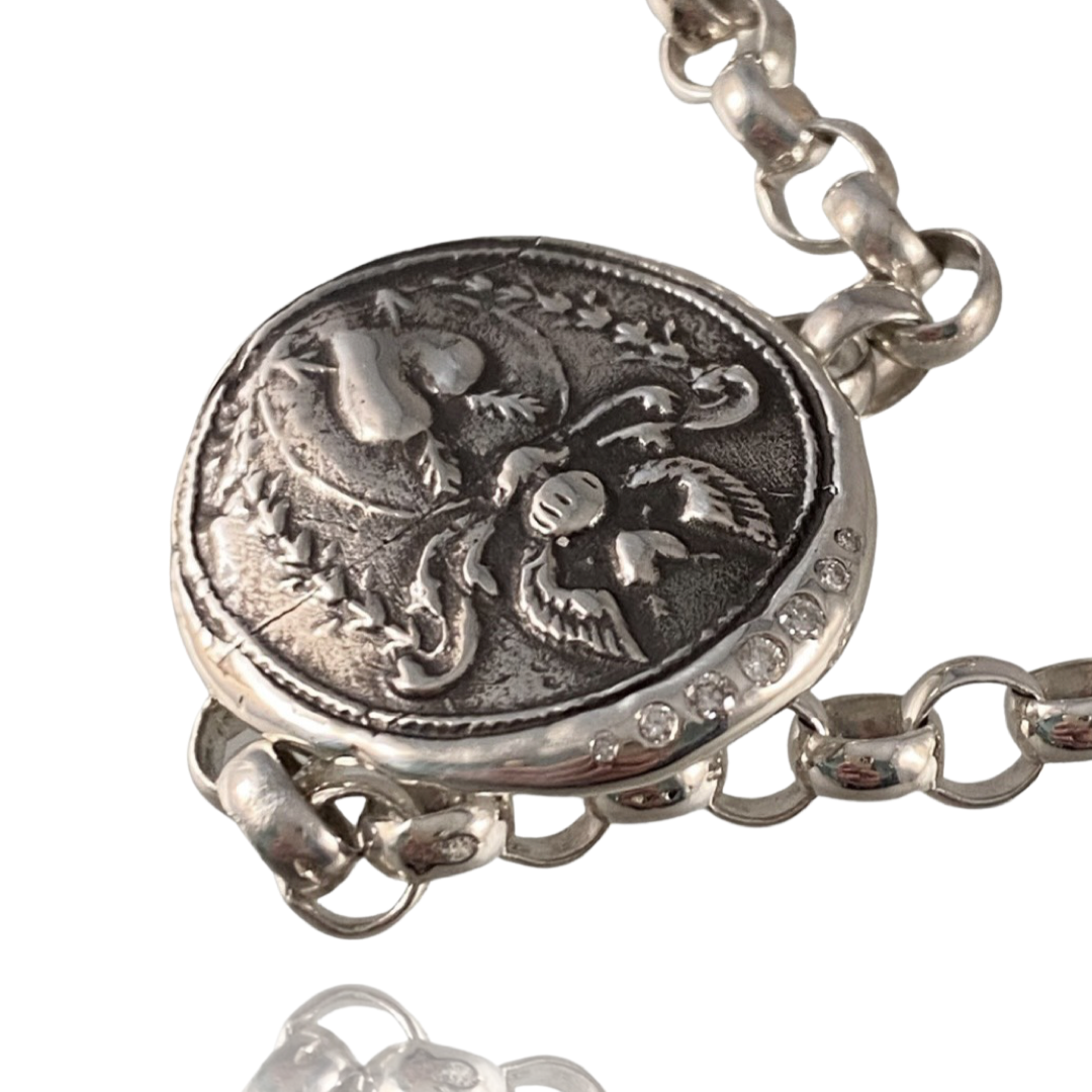 Sterling Silver & Diamond Angel Heart Bracelet