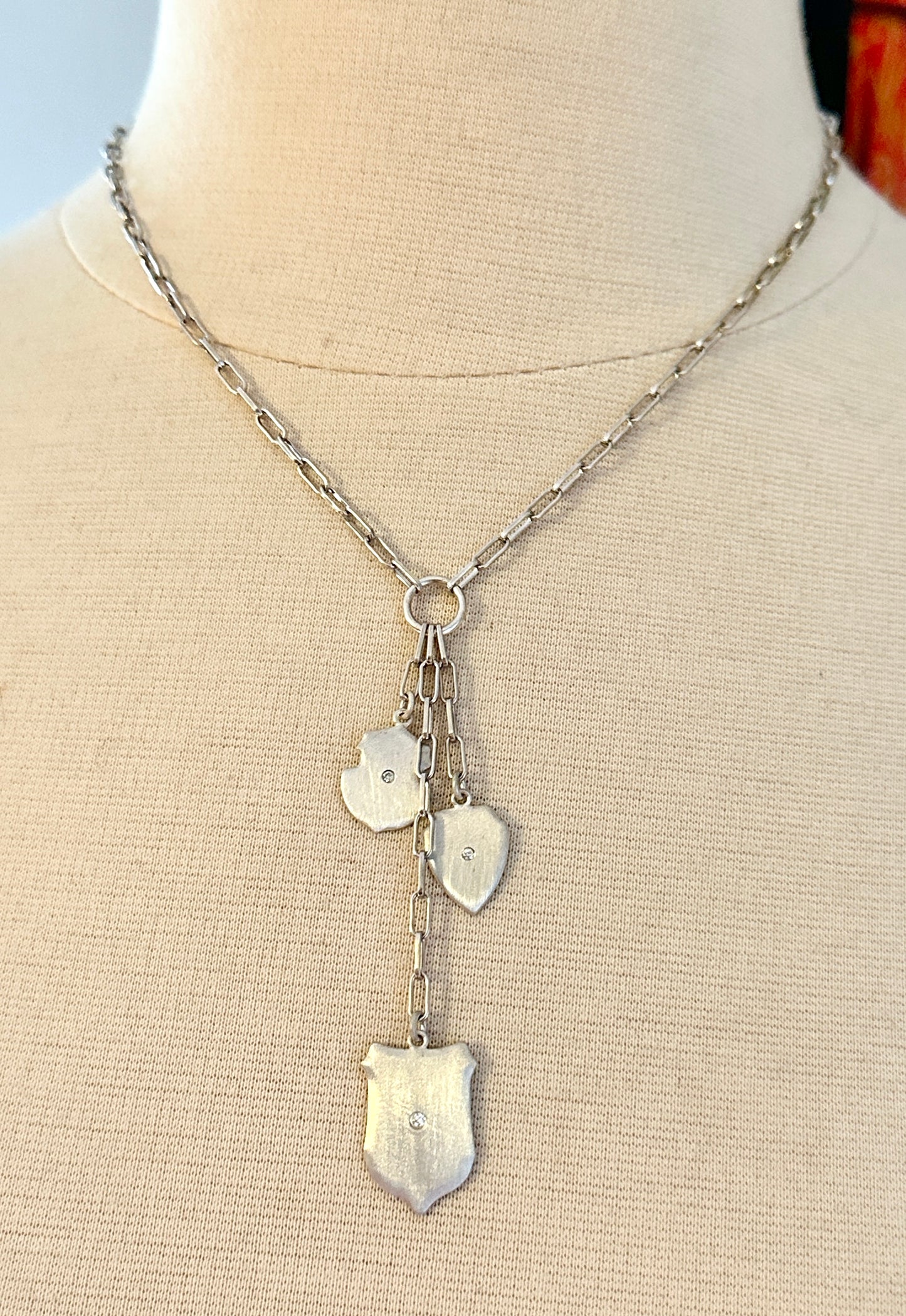 Triple Shield Diamond Drop Necklace