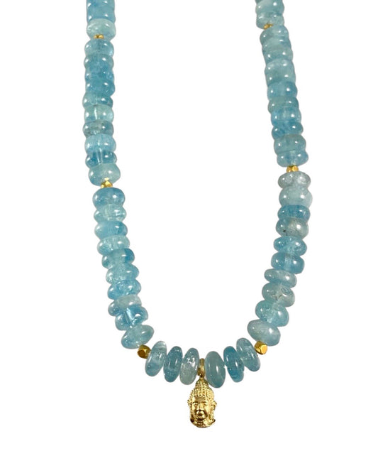 Aquamarine Buddha Charm Necklace