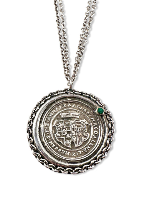 Strength & Sovereignty Large Medallion Sterling Necklace with Emerald