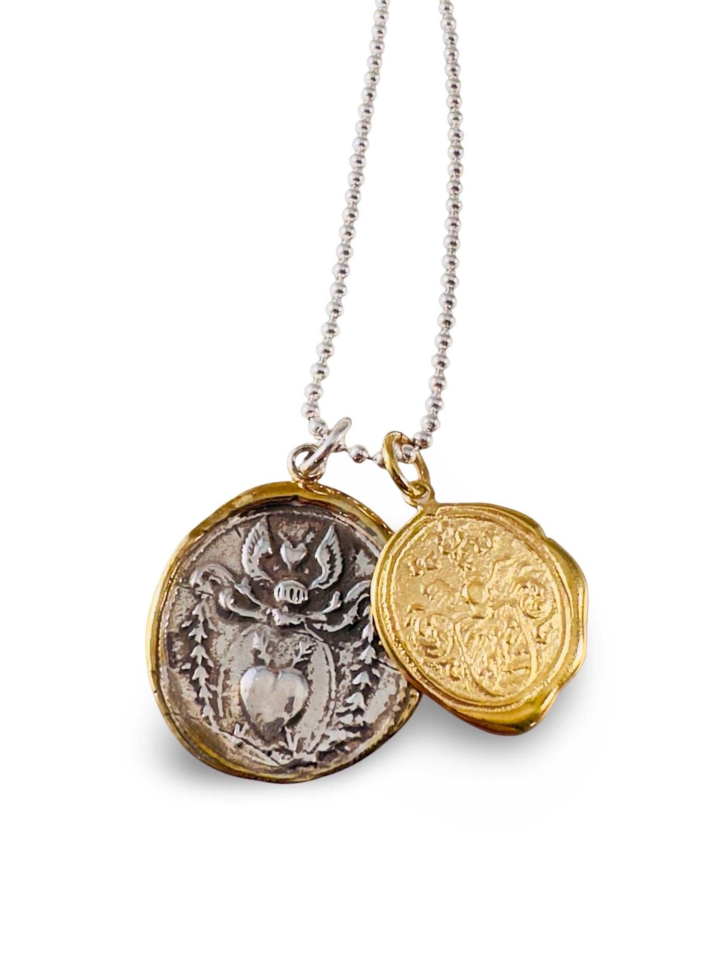 24” Double Charm Silver and Gold Bead Chain Necklace