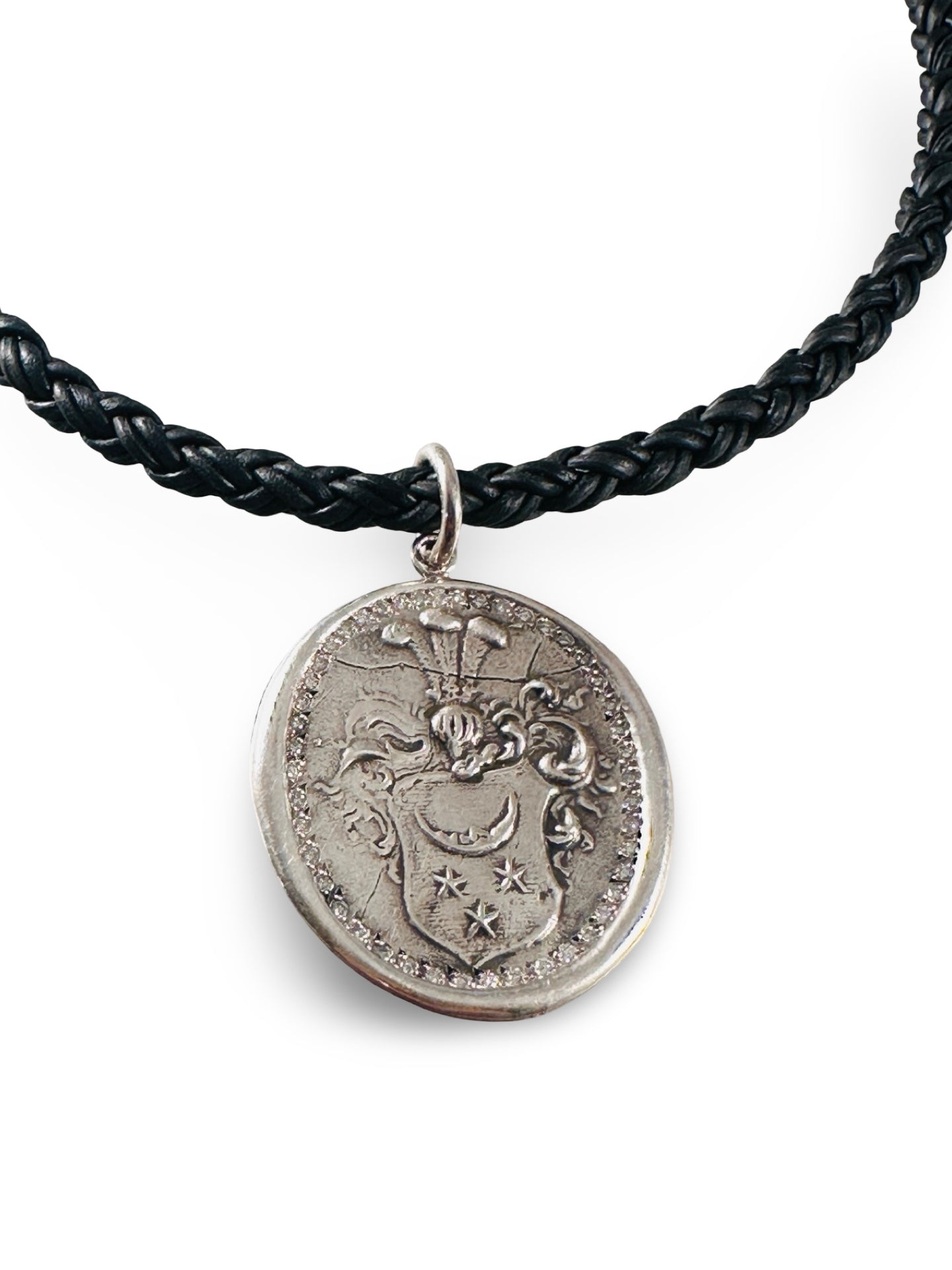 Braided Leather Necklace with Pendant