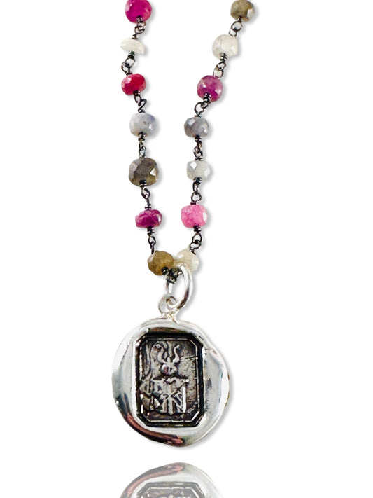 Small Victory Horn Multi Tourmaline Necklace