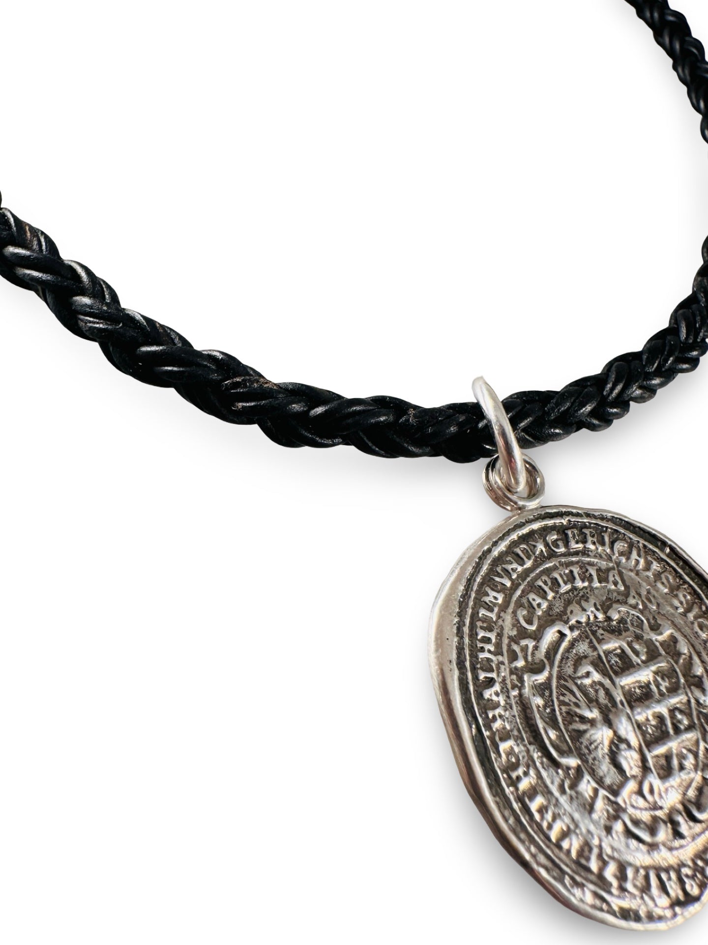 Braided Leather Necklace with Pendant
