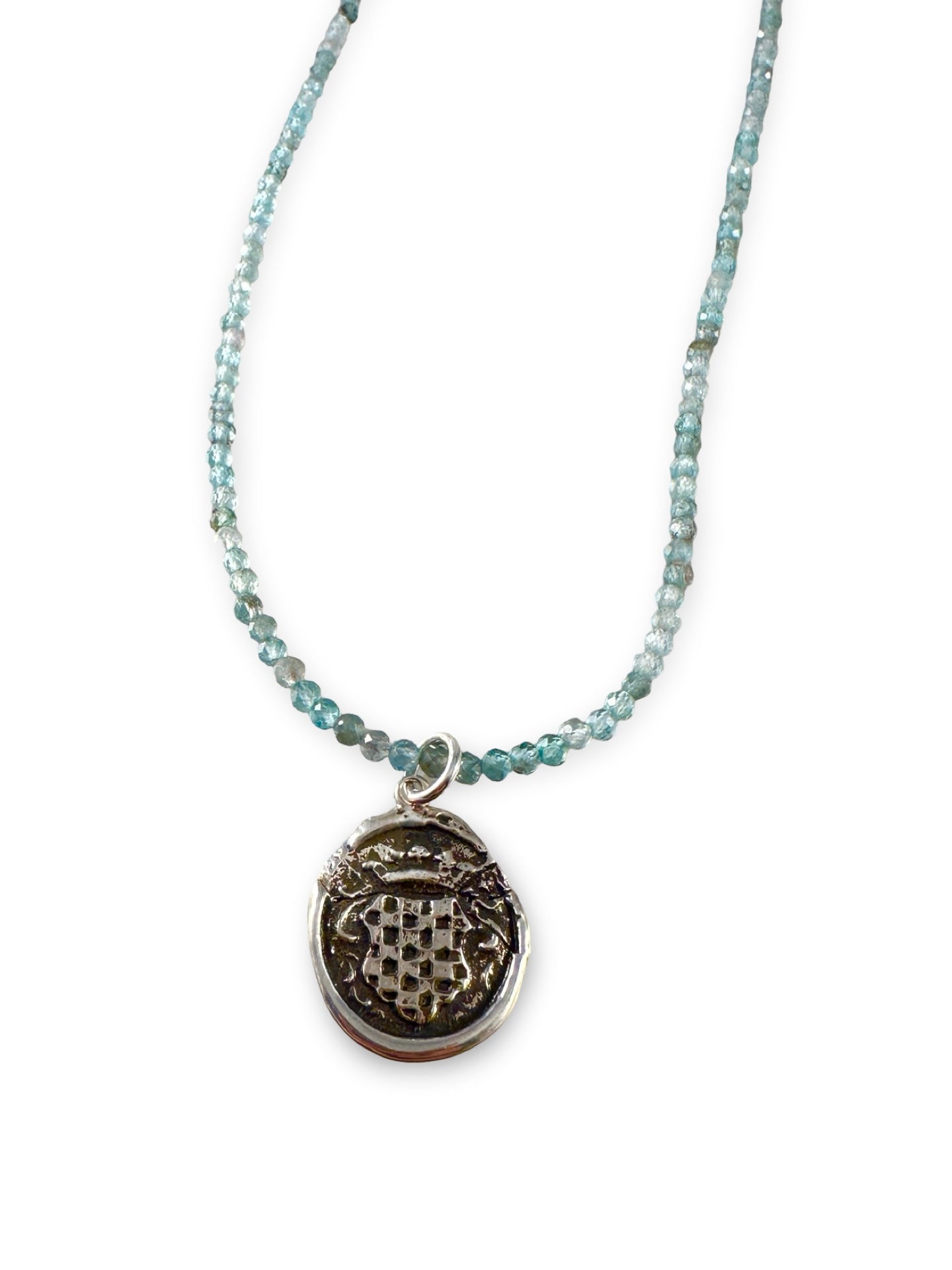 Checkered Shield Blue Zircon Necklace