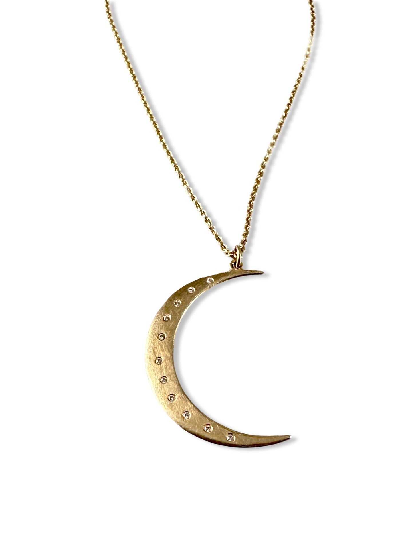 14k Gold Crescent Moon and Diamond Necklace