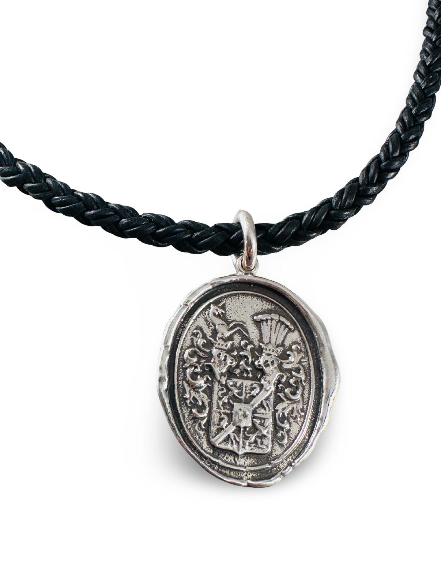 Braided Leather Necklace with Pendant