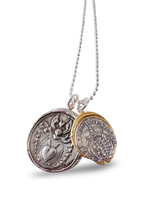 24” Double Charm Silver and Gold Bead Chain Necklace