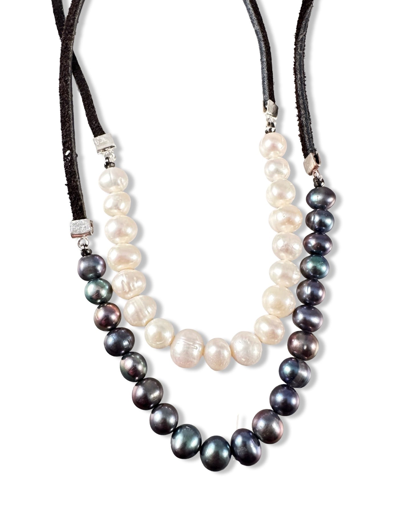 Pearl and Black Suede Necklace