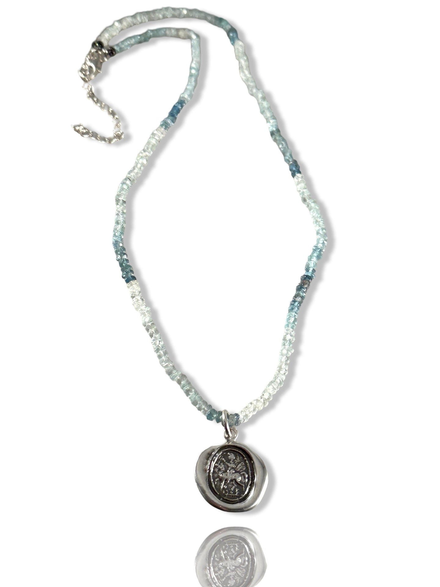 Saint George Aquamarine Gemstone Charm Necklace