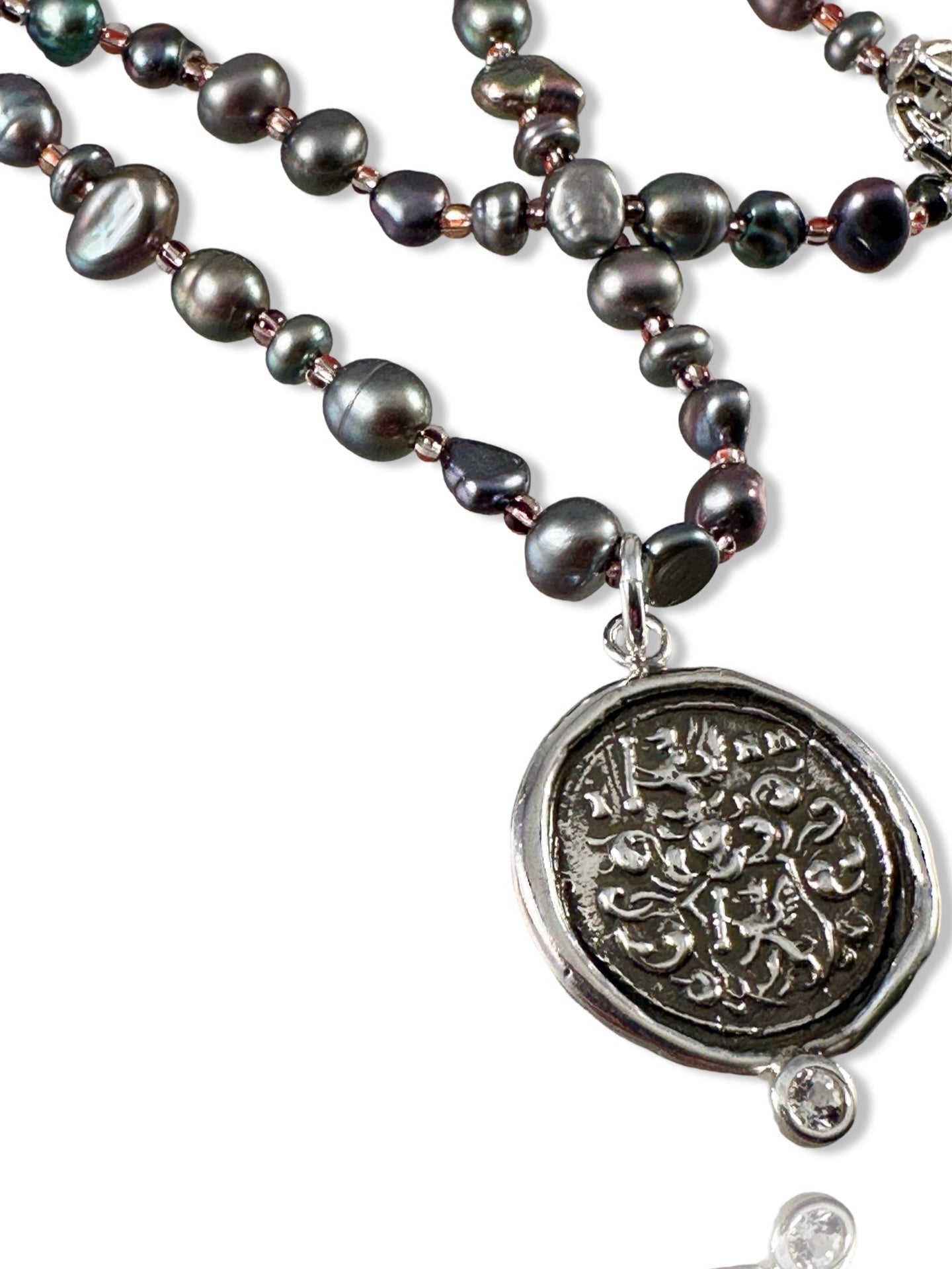 Gryphon Pearl Gemstone Charm Necklace