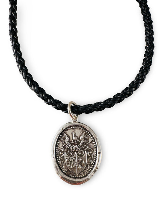 Braided Leather Necklace with Pendant