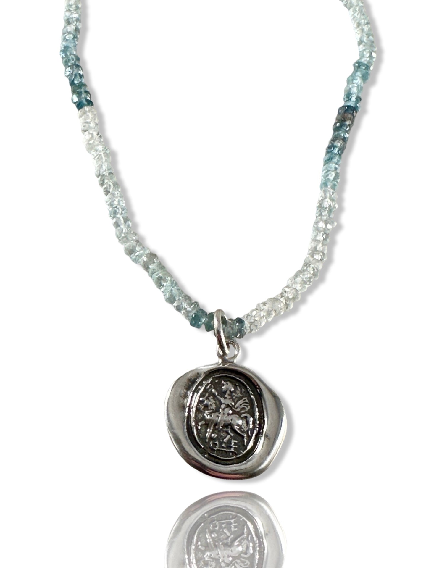 Saint George Aquamarine Gemstone Charm Necklace