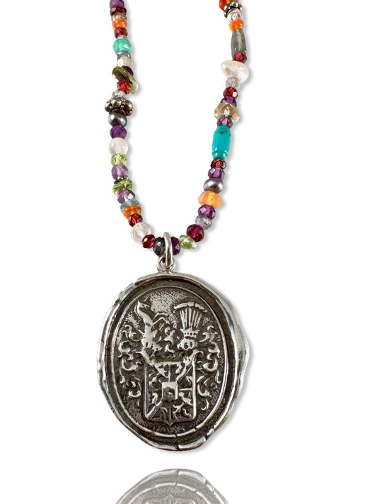 Mythological Unicorn Beaded Gemstone Necklace