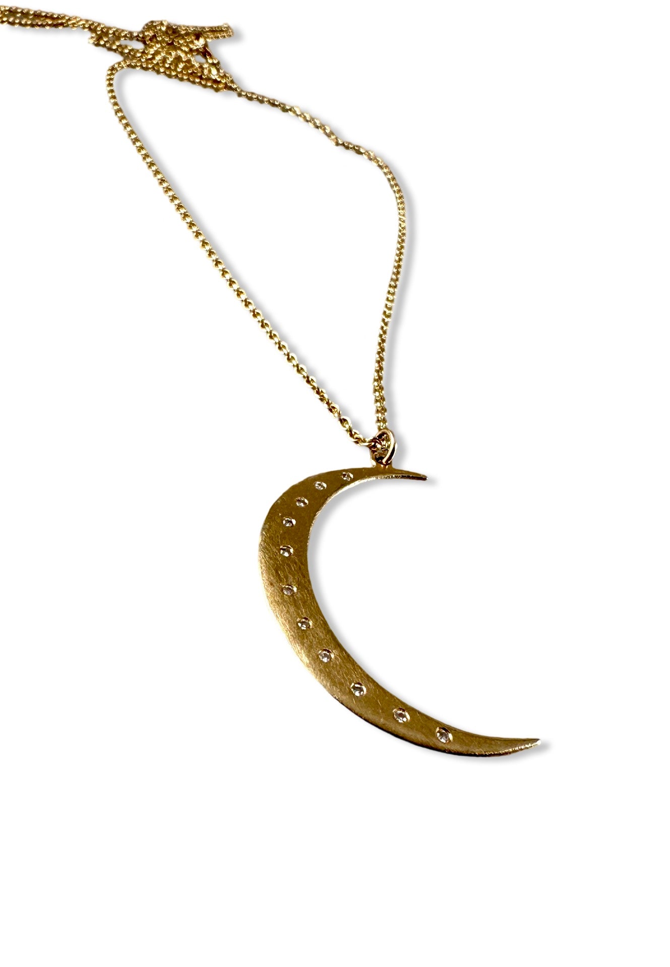 14k Gold Crescent Moon and Diamond Necklace