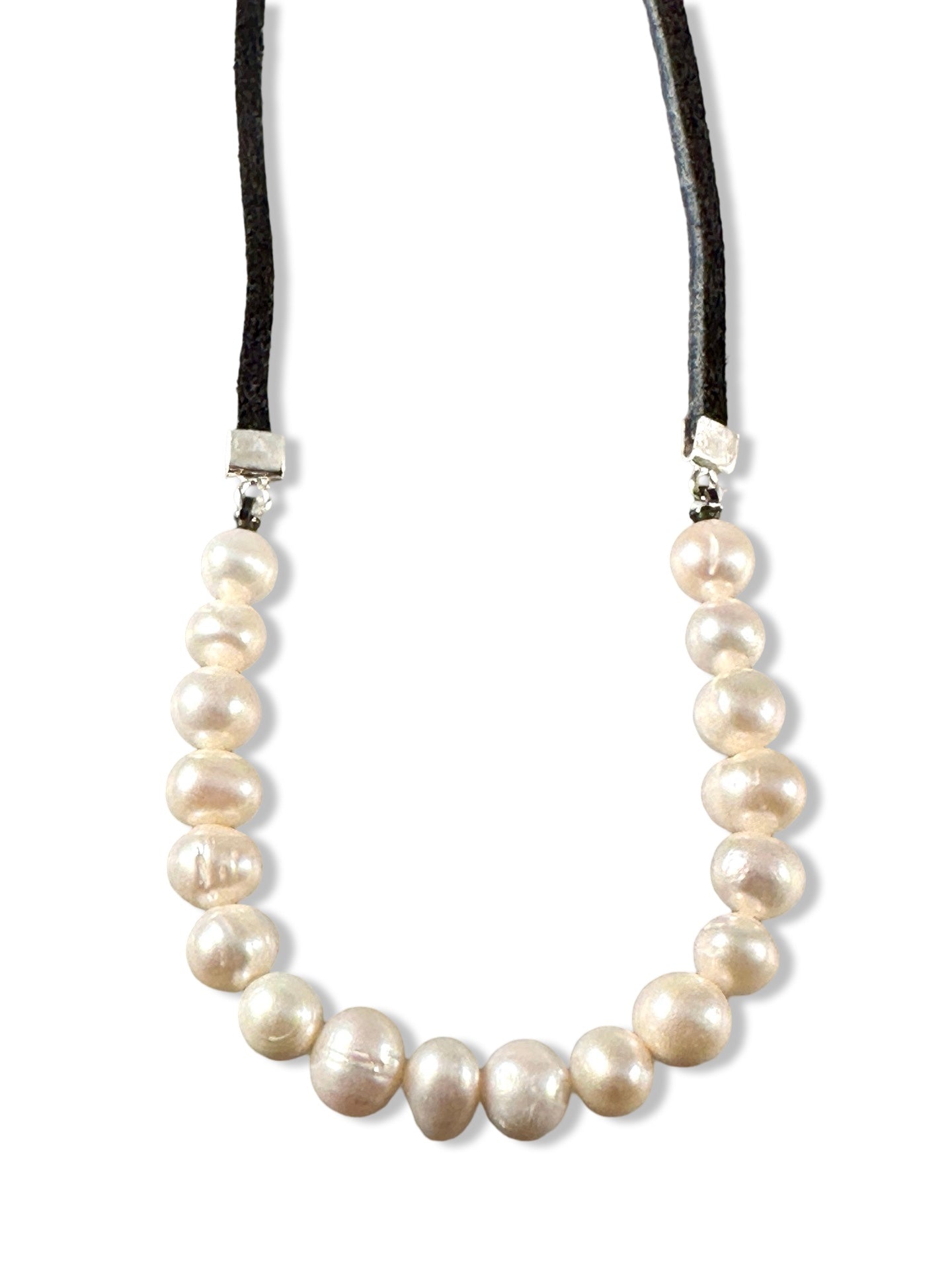 Pearl and Black Suede Necklace