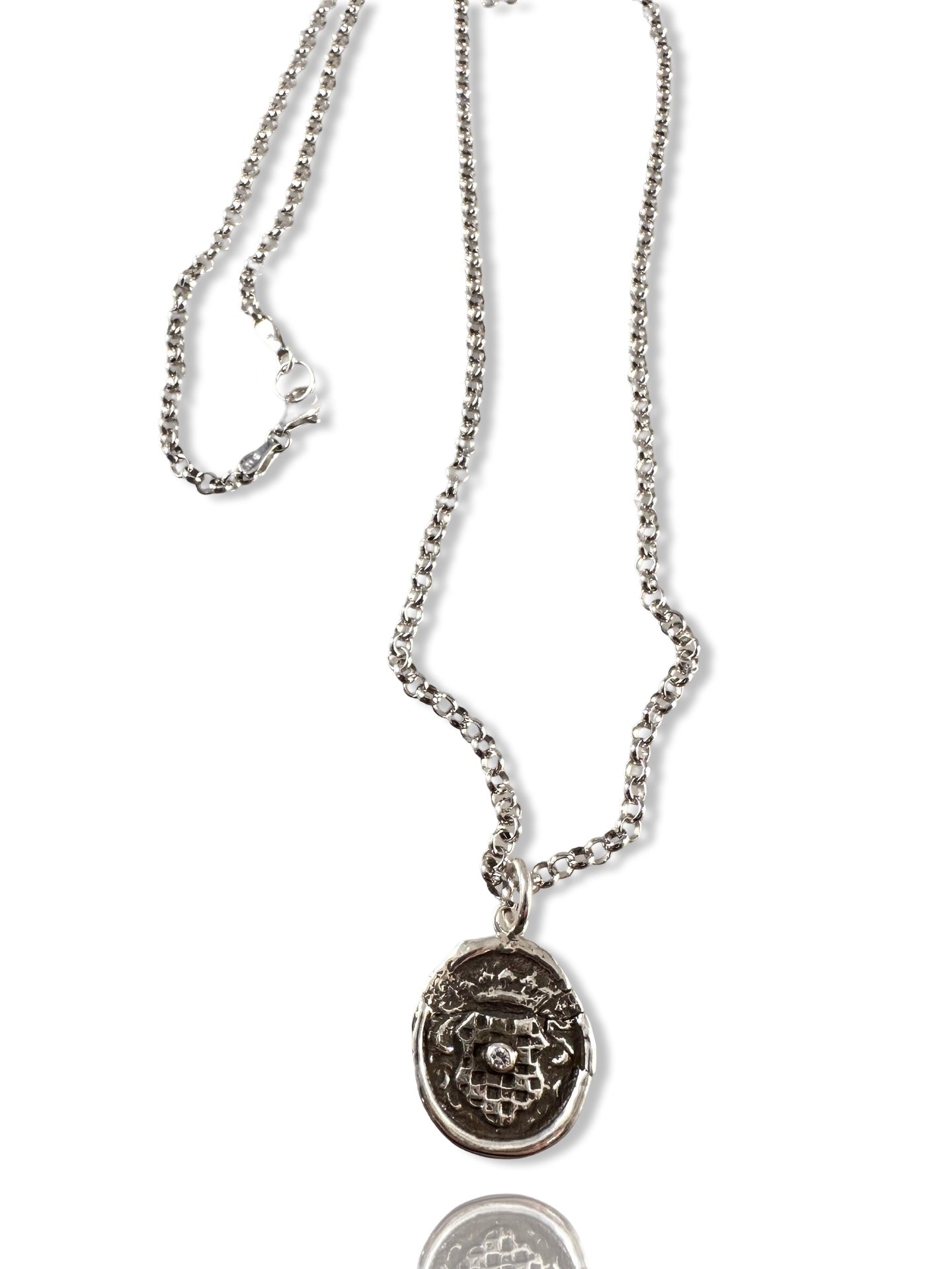 Checkered Crown Charm Necklace with Diamond