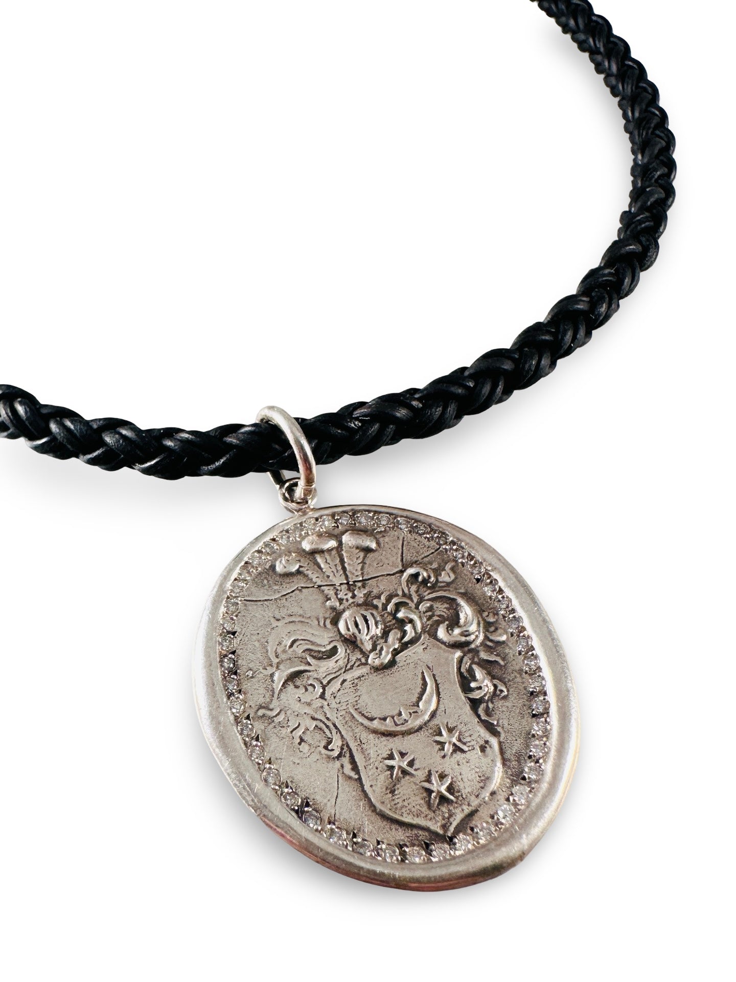 Braided Leather Necklace with Pendant