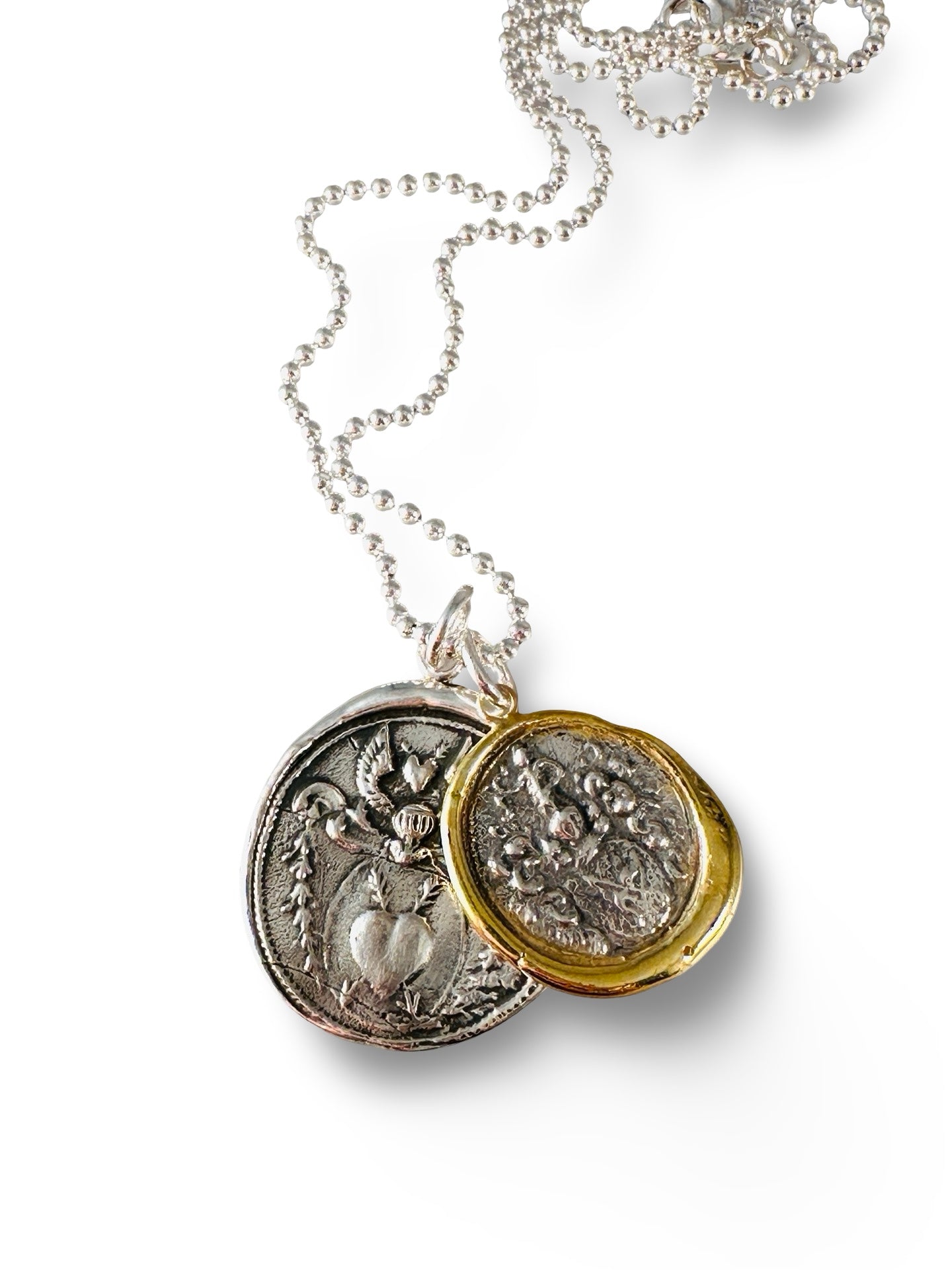 24” Double Charm Silver and Gold Bead Chain Necklace