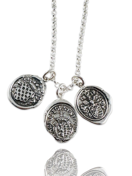 Triple Charm Necklace with Valor, Checkered Crown , Crown