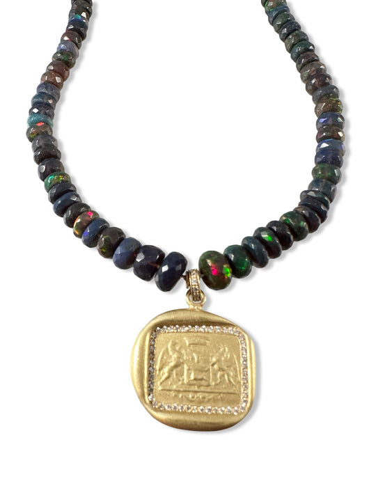 16.5” Black Opal Double Gryphon Diamond Necklace