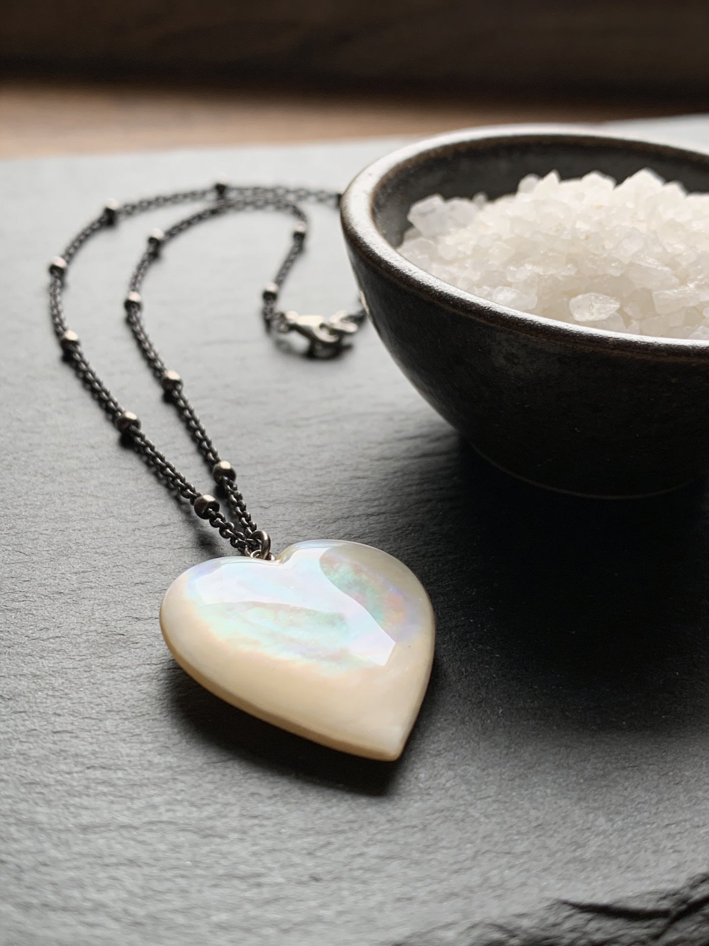 Mother of Pearl Heart Necklace on Chain