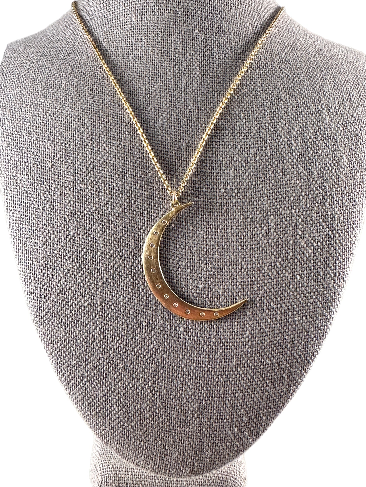 14k Gold Crescent Moon and Diamond Necklace