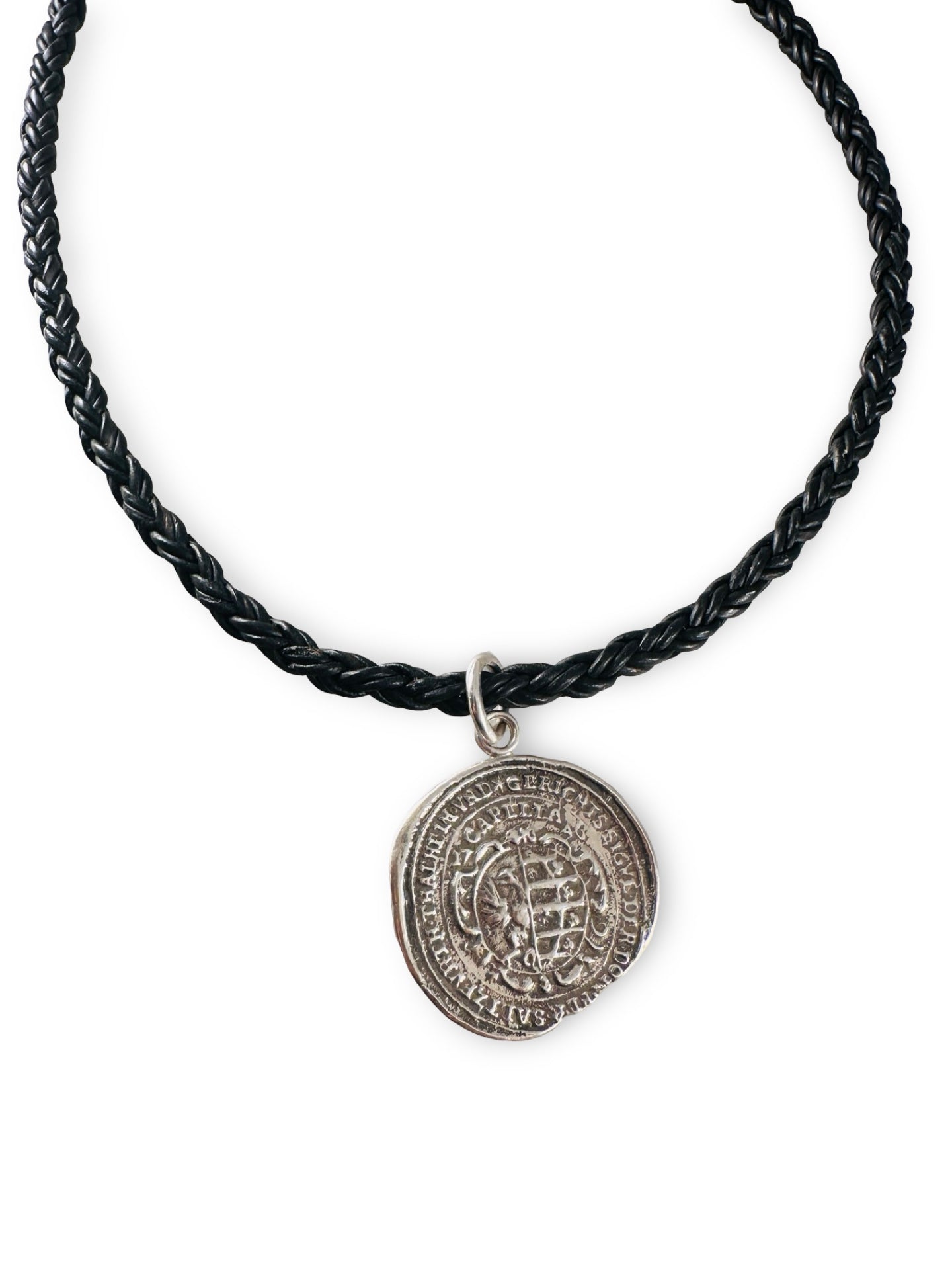 Braided Leather Necklace with Pendant