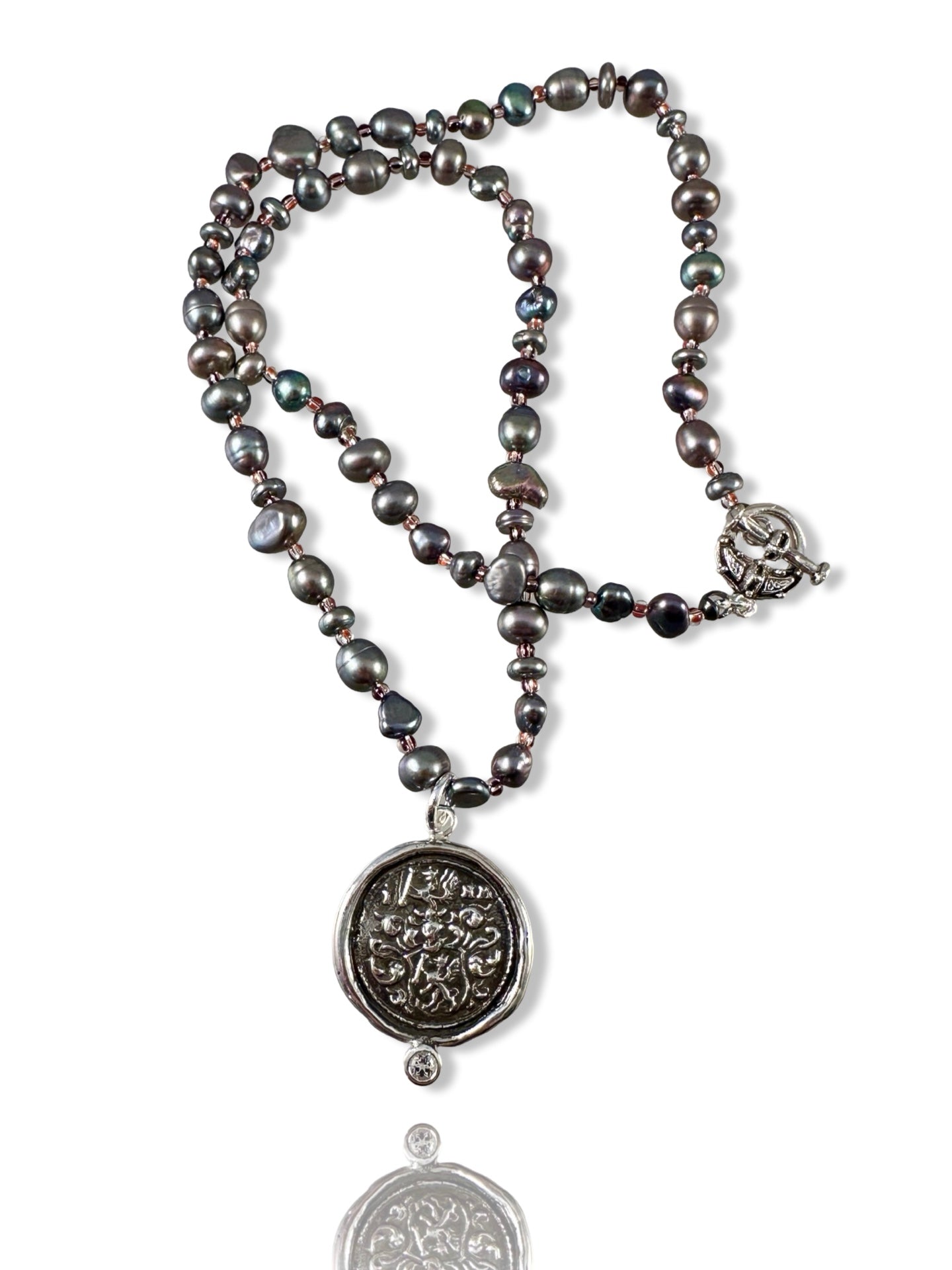 Gryphon Pearl Gemstone Charm Necklace