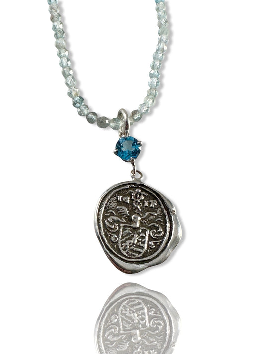 Valor Shield Blue Quartz & Blue Topaz Necklace