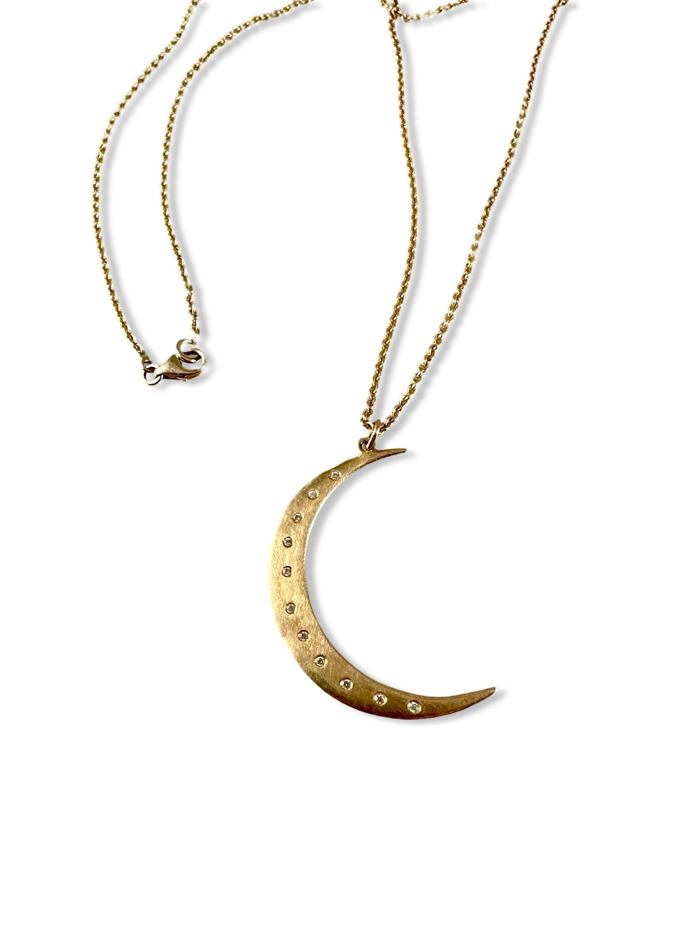 14k Gold Crescent Moon and Diamond Necklace