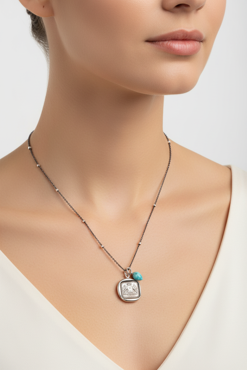 18” Double Gryphon Amazonite Drop Charm Necklace