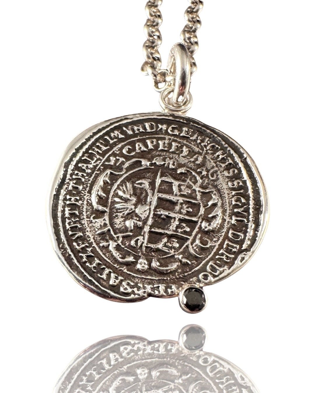 Large Medallion Black Diamond Sterling Necklace
