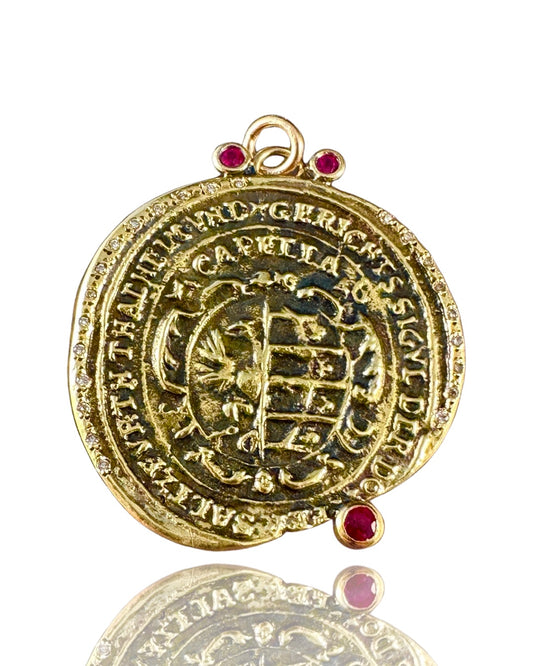 18k Gold Gryphon Ruby & Diamond Pendant