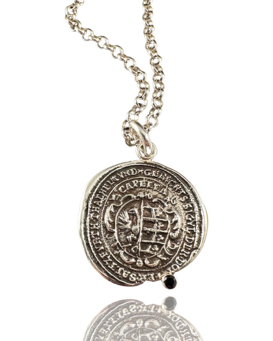 Large Medallion Black Diamond Sterling Necklace
