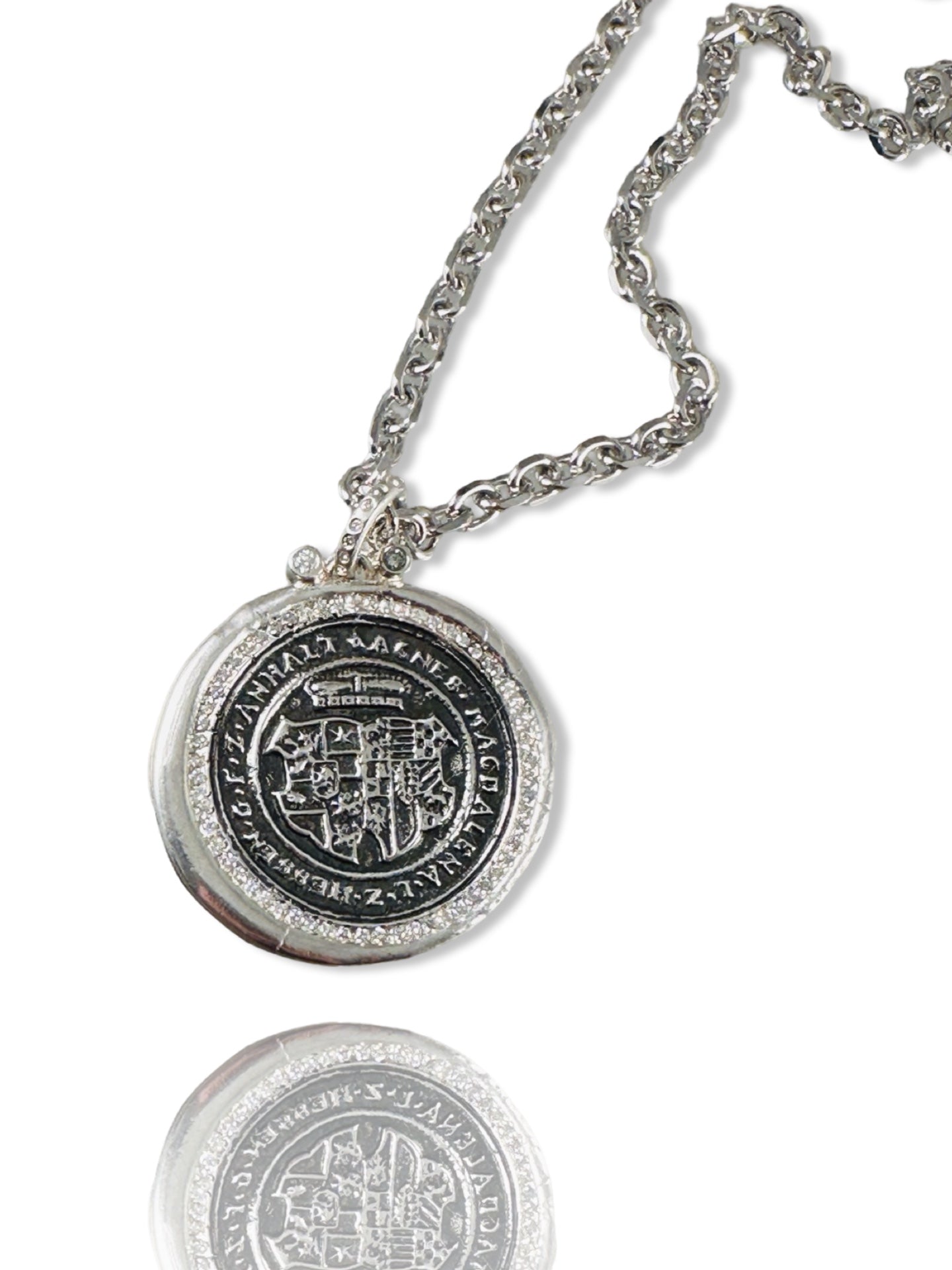 Large Inscribed Medallion Diamond Necklace