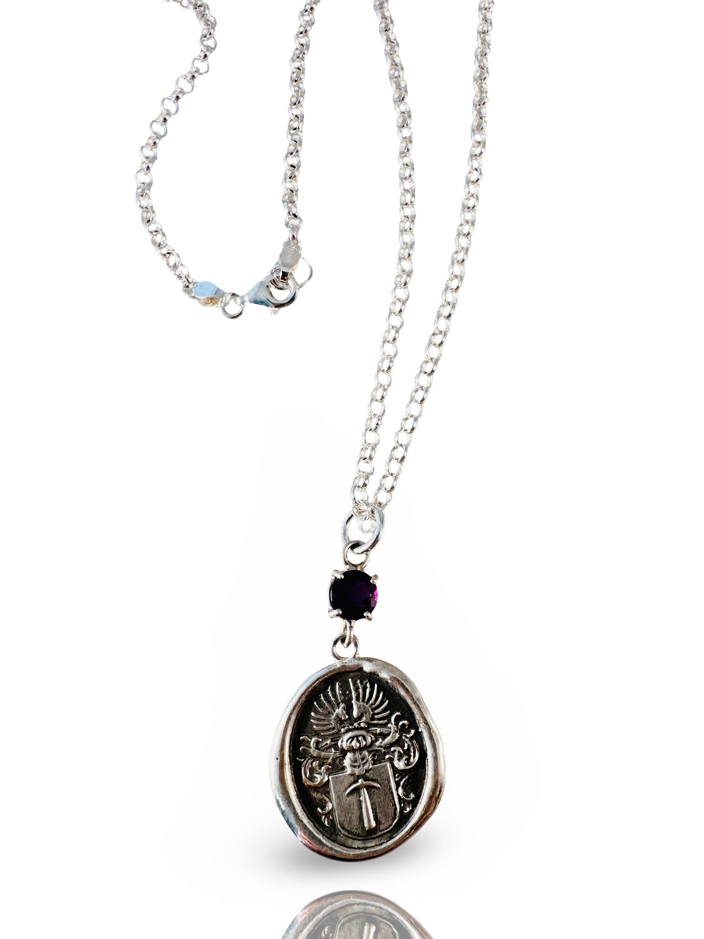 Crest Necklace with Faceted Gemstone