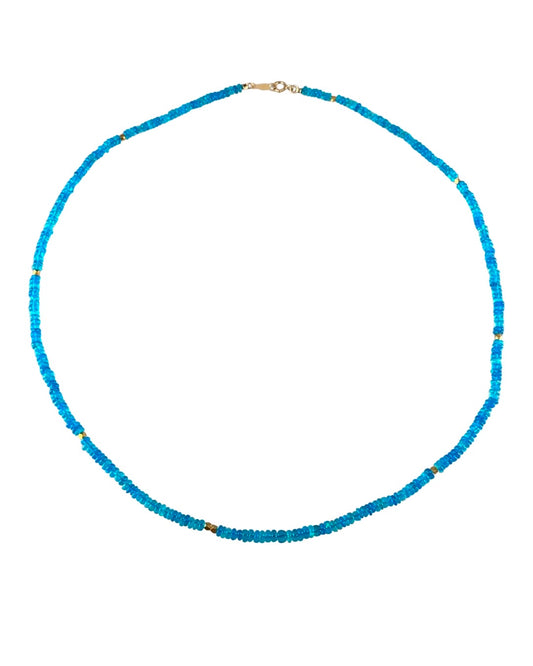 Blue Fire Opal 18k Gold Mediterranean Bead Necklace