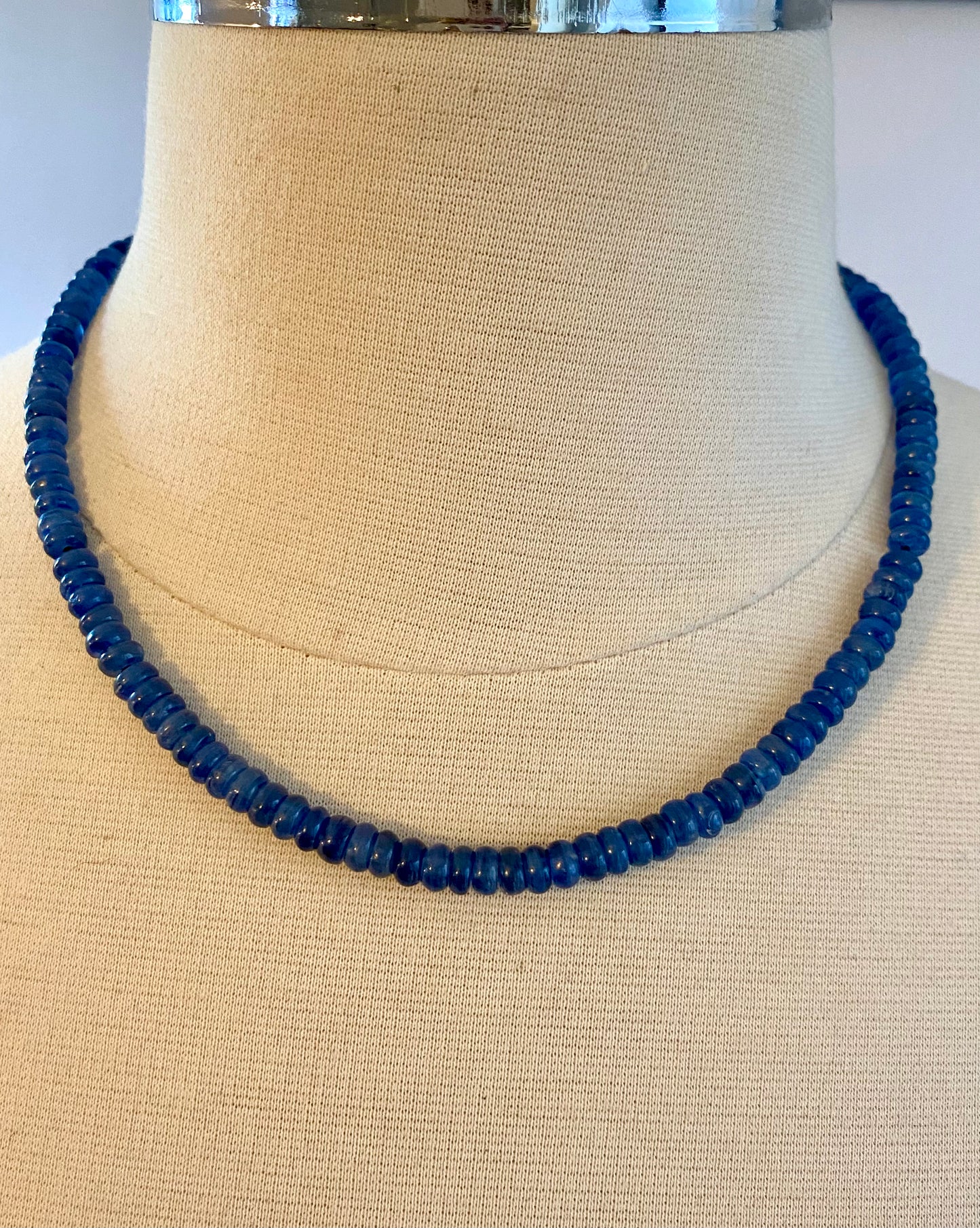 kyanite gemstone bead necklace in 6mm smooth rondelle beads