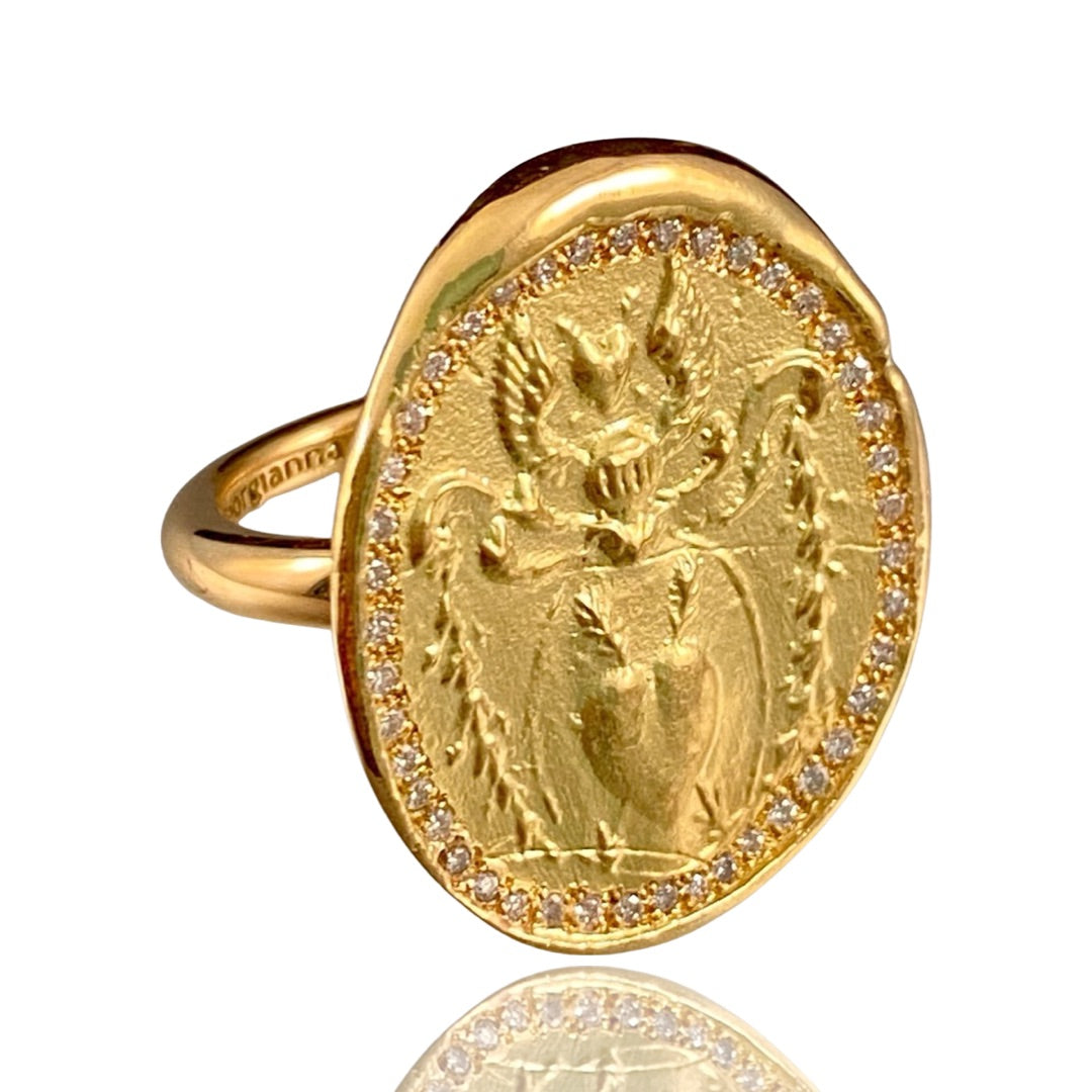 18k Gold Angel Heart Ring