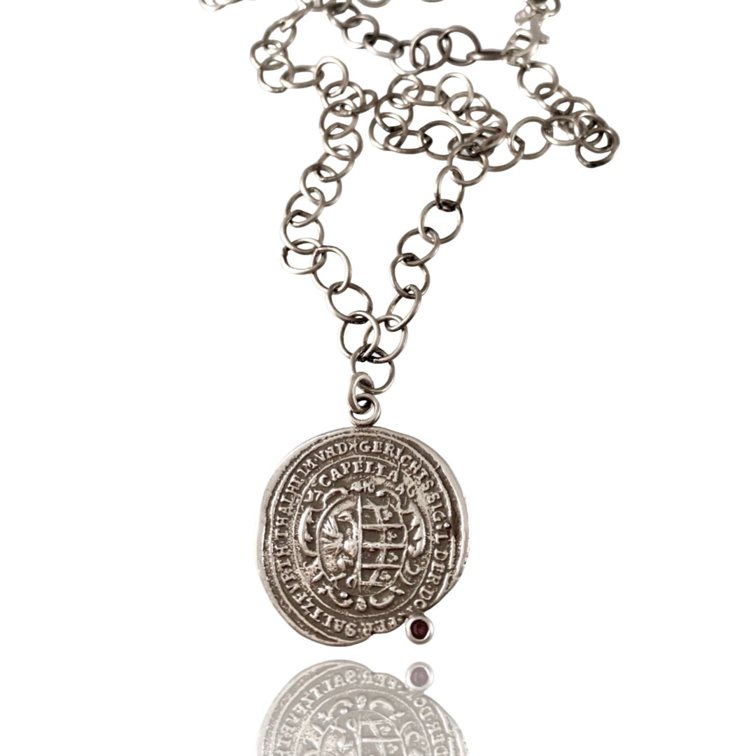Large Medallion Gemstone Sterling Necklace