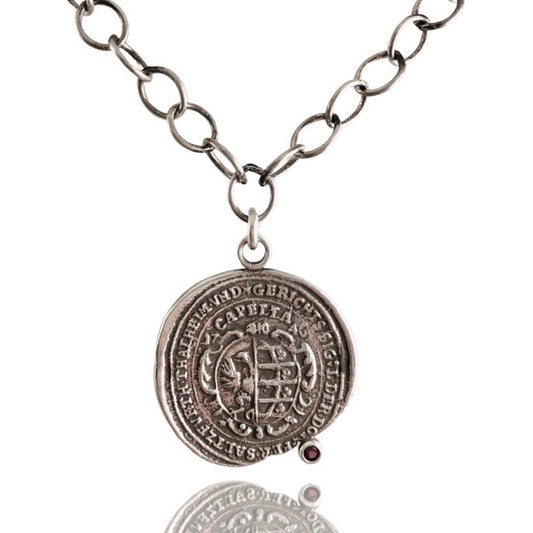 Large Medallion Gemstone Sterling Necklace