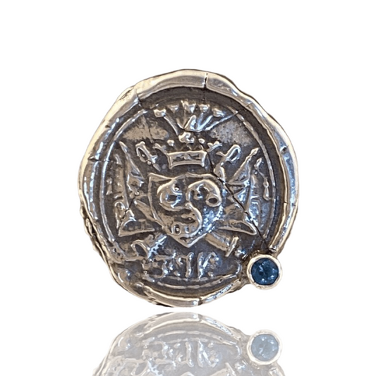 Crown Shield Blue Topaz Signet Ring