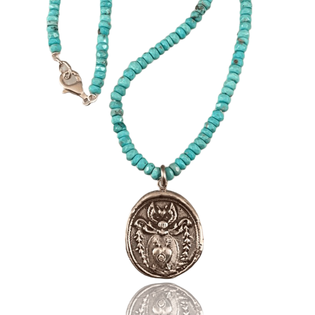 Turquoise & Diamond Angel Heart Necklace