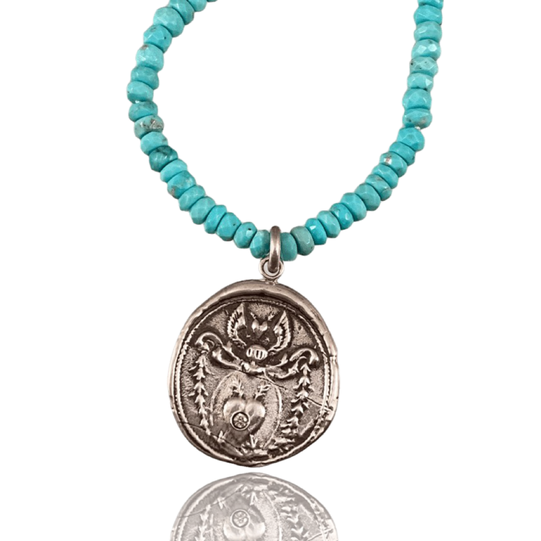 Turquoise & Diamond Angel Heart Necklace