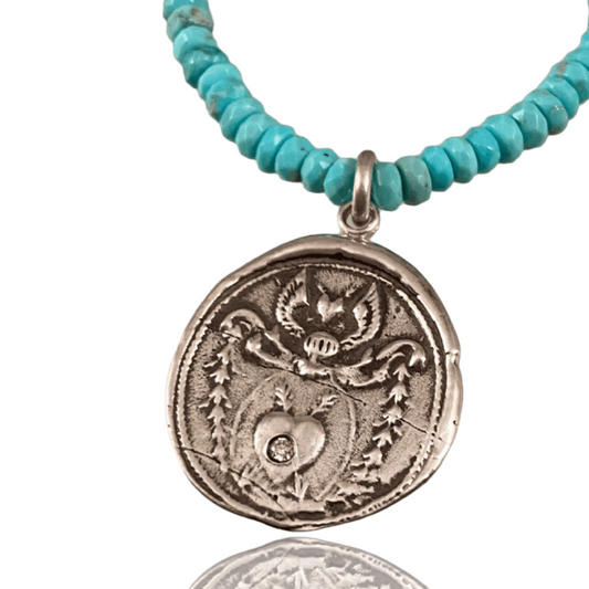 Turquoise & Diamond Angel Heart Necklace